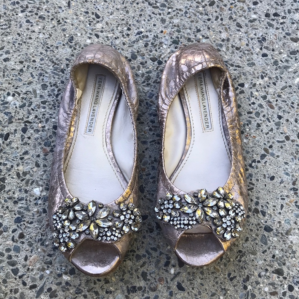 Vera Wang Lavendar jeweled open toe flats